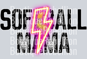 Softball Mama Pink+Yellow Neon Bolt Single DTF Image