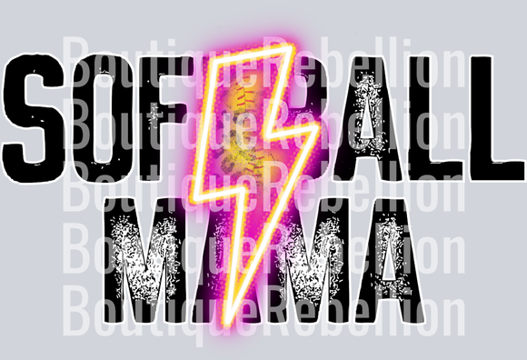 Softball Mama Pink+Yellow Neon Bolt Single DTF Image