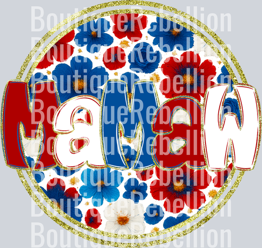 Mamaw Red White & Blue Floral Single DTF Transfer