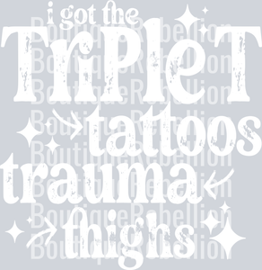 Triple T White Text Single DTF Transfer