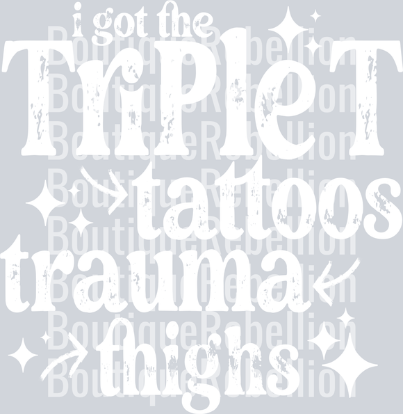 Triple T White Text Single DTF Transfer