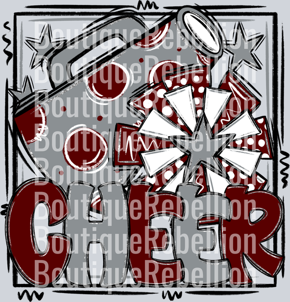 Framed Burgundy & Grey Cheer Single DTF Transfer