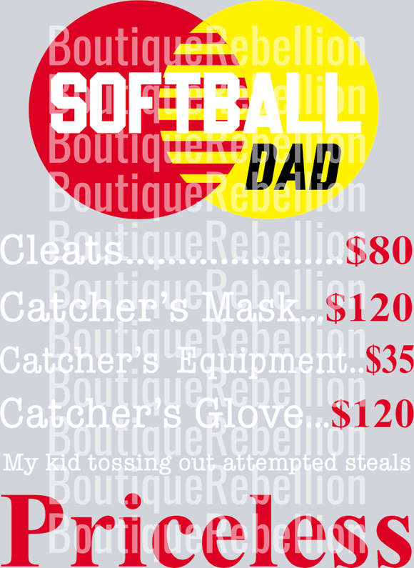 Softball Dad White Text 3 Single DTF Image