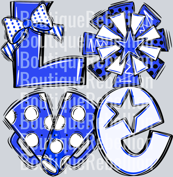 Love Cheer Black Blue White Single DTF Transfer