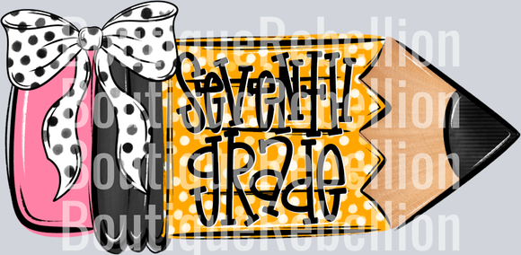 School Pencil Doodle Girl Seventh Grade  Single DTF Transfer