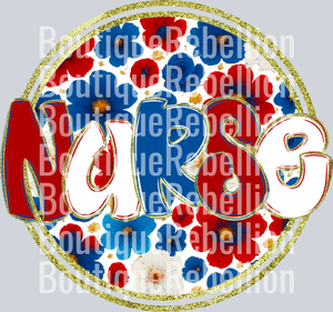Nurse Red White & Blue Floral Single DTF Transfer