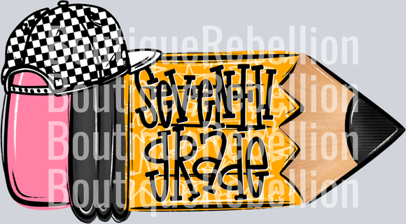School Pencil Doodle Boy Seventh Grade Single DTF Transfer