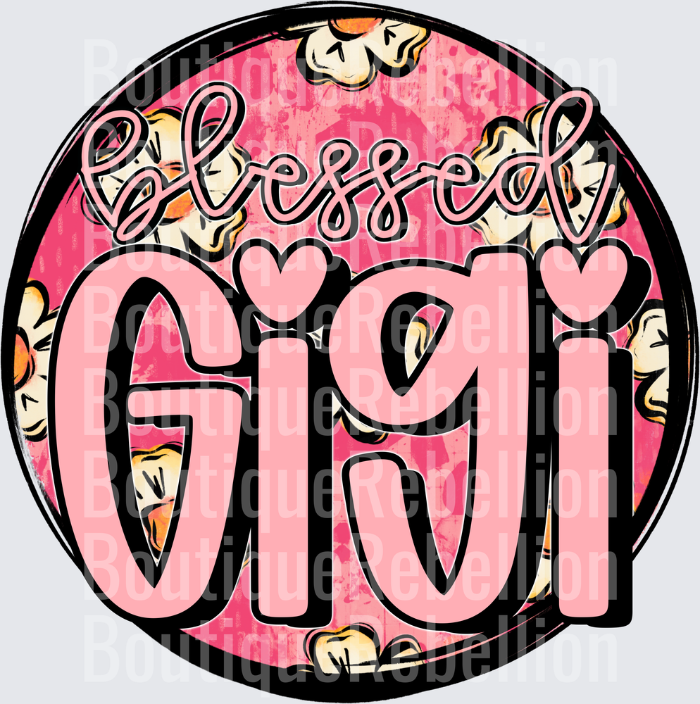 Blessed Gigi Pink Floral Circle Single DTF Transfer