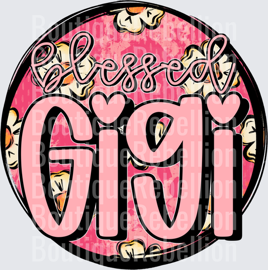 Blessed Gigi Pink Floral Circle Single DTF Transfer