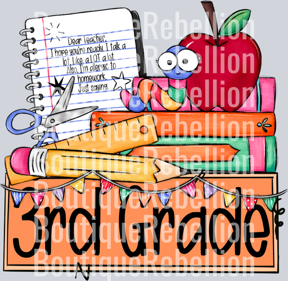 School Grade Nameplate 3rd Grade Single DTF Transfer