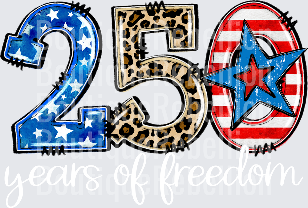 250 Years of Freedom White Text Adult Comfort Colors Tee - Raw Image