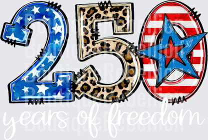 250 Years of Freedom White Text Adult Comfort Colors Tee - Raw Image