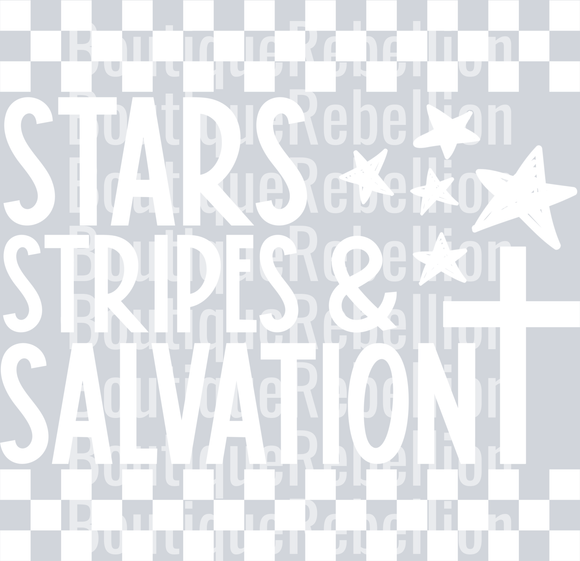 stars stripes and salvation white text Single DTF Transfer