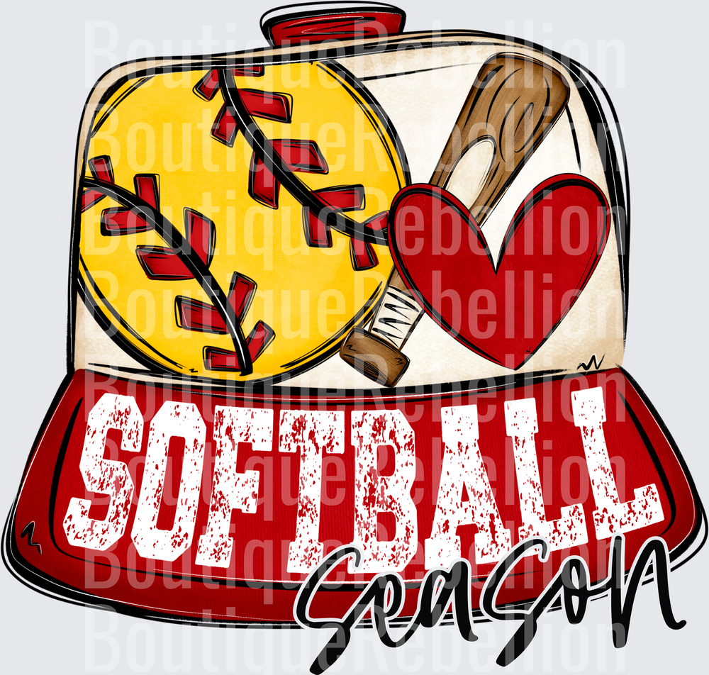 Softball Coach Heart Baseball Cap Design Single DTF Transfer