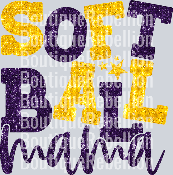 Softball Mama Purple Yellow Gold Single DTF Image