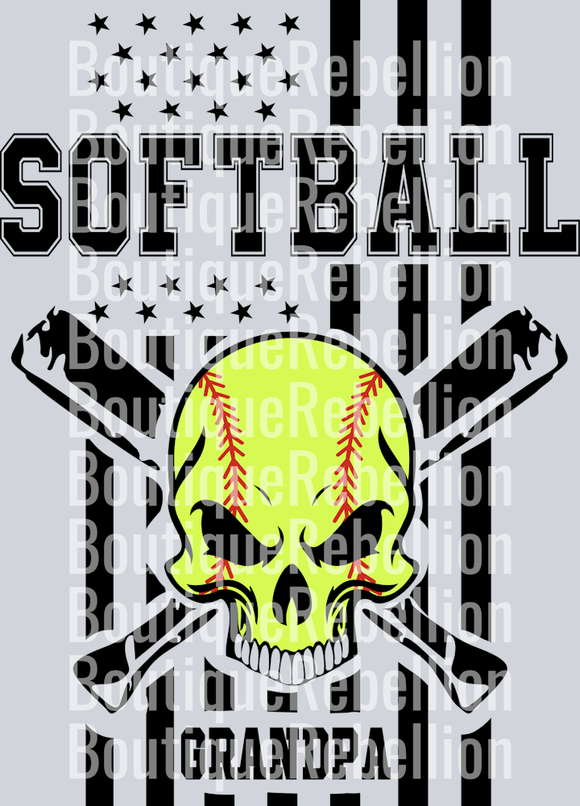 Softball Grandpa Skull Single DTF Image
