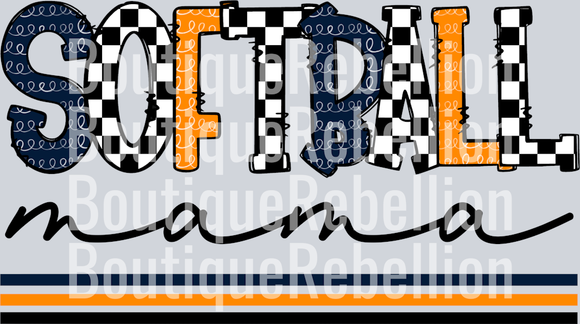 Softball Mama-Navy Orange Single DTF Image