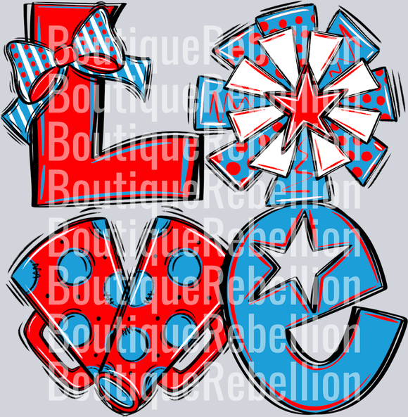 Love Cheer Carolina Blue Red White Single DTF Transfer