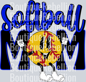 Softball Mom Retro Black Blue Single DTF Image