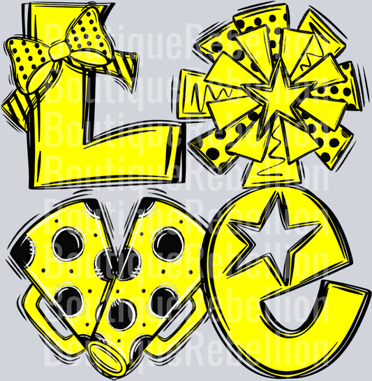 Love Cheer Black Yellow Single DTF Transfer