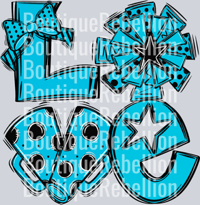 Love Cheer Black Light Blue Single DTF Transfer