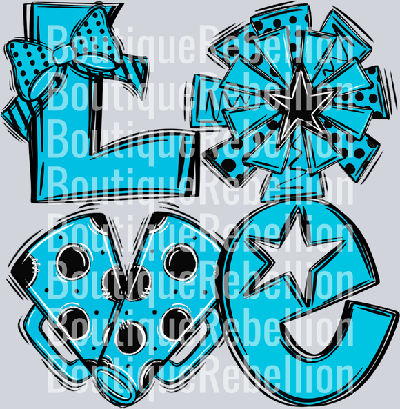 Love Cheer Black Light Blue Single DTF Transfer