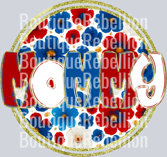 Mommy Red White & Blue Floral Single DTF Transfer