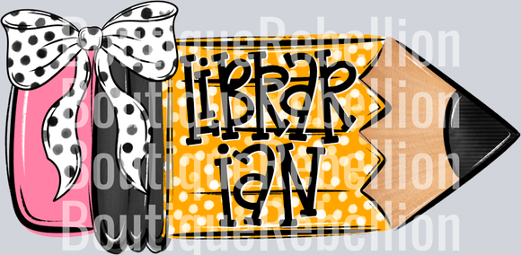 School Pencil Doodle Librarian Single DTF Transfer