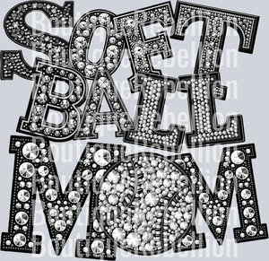 Softball Mom Faux Rhinestone Single DTF Image