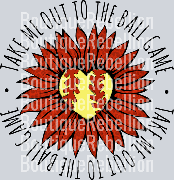 Red Flower Softball Take Me Out Single DTF Image