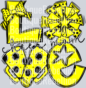 Cheer Mom Love Black Yellow Single DTF Transfer