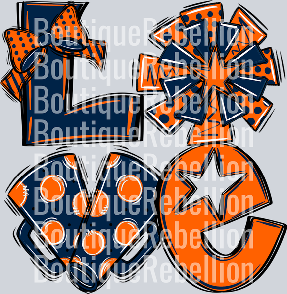 Love Cheer Navy Orange Single DTF Transfer