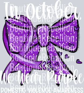 Domestic Violence Awareness White Text Single DTF Transfer