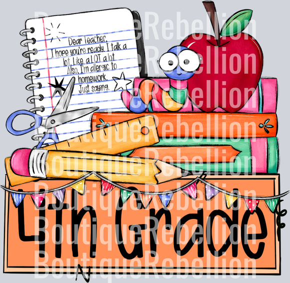 School Grade Nameplate 4th Grade Single DTF Transfer