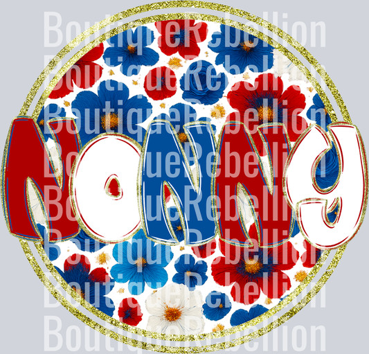 Nonny Red White & Blue Floral Single DTF Transfer