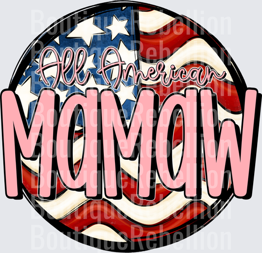 All American Mamaw Pink Text American Flag Circle Design Single DTF Transfer