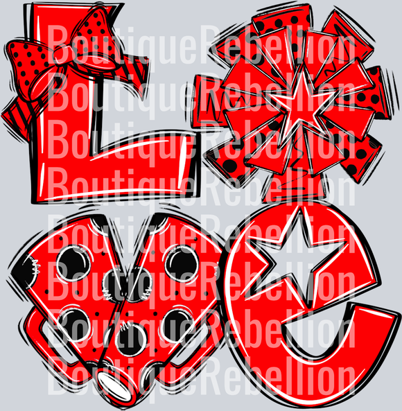Love Cheer Black Red Single DTF Transfer