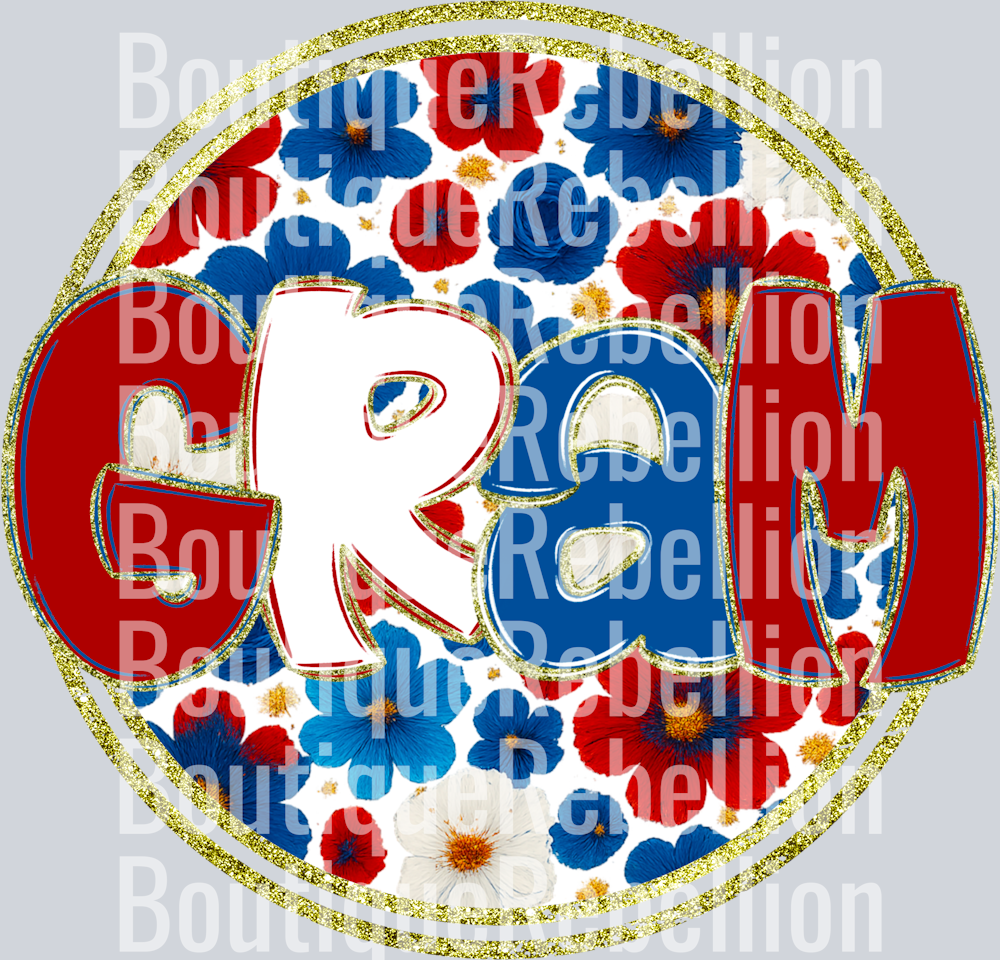 Gram Red White & Blue Floral Single DTF Transfer