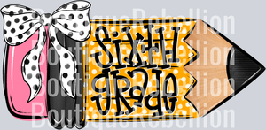 School Pencil Doodle Girl Sixth Grade Single DTF Transfer