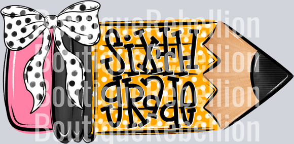 School Pencil Doodle Girl Sixth Grade Single DTF Transfer
