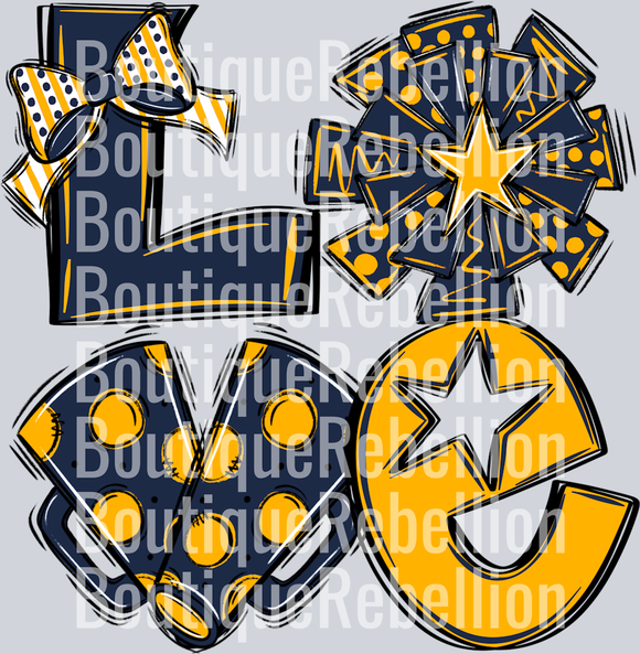 Love Cheer Navy Yellowgold Single DTF Transfer