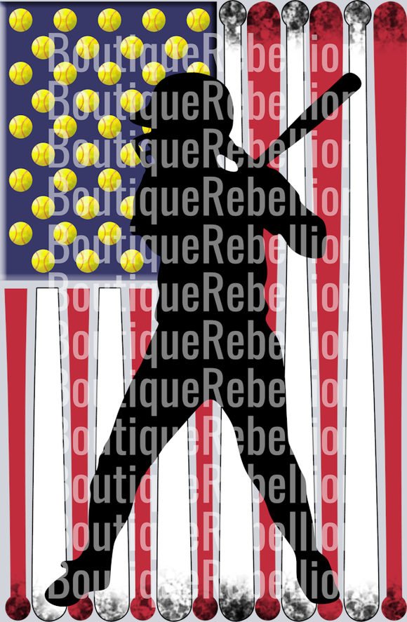 Softball Bat Flag Single DTF Image