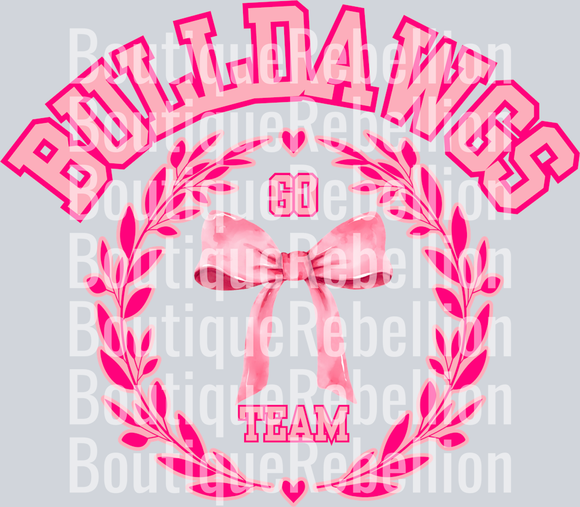 BULLDAWGS Pink Bow Coquette Single DTF Transfer