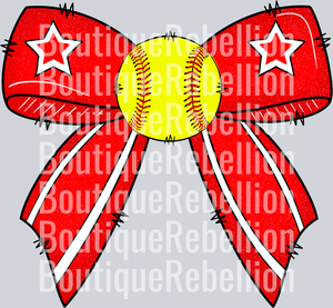 Softball Bow-Red Single DTF Image