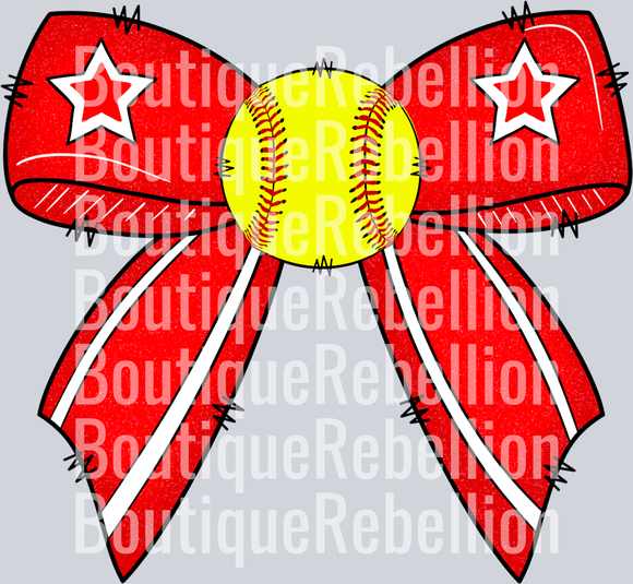 Softball Bow-Red Single DTF Image