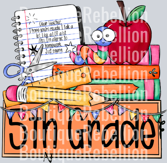 School Grade Nameplate 5th Grade Single DTF Transfer