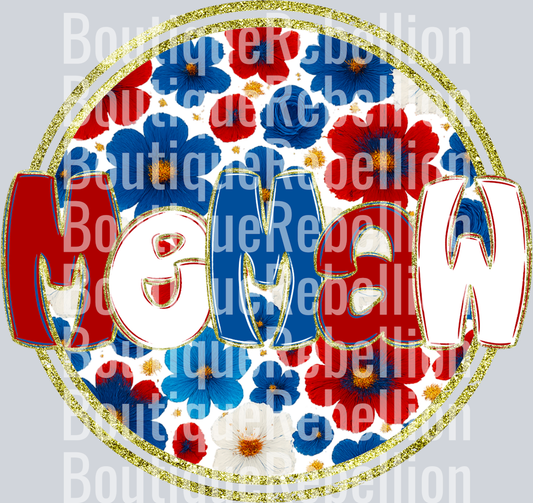 Memaw Red White & Blue Floral Single DTF Transfer