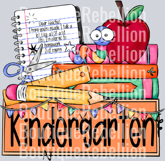 School Grade Nameplate Kindergarten Single DTF Transfer