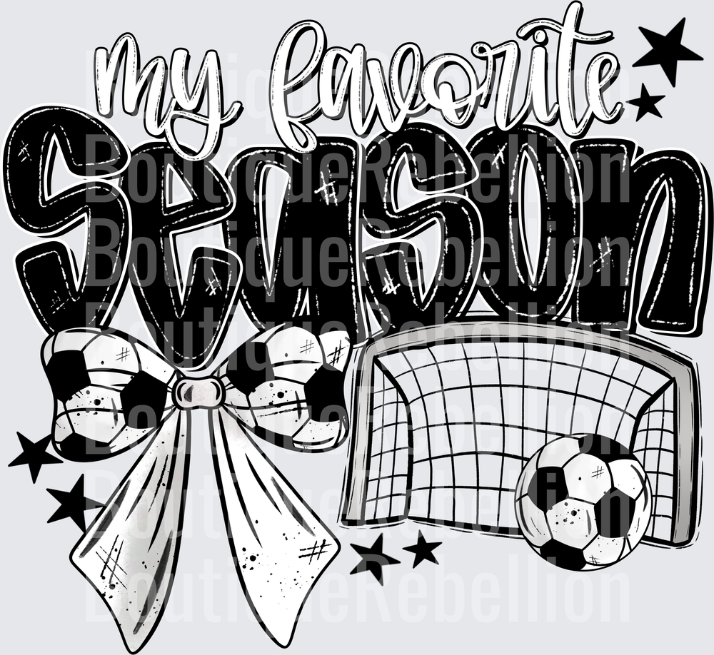 My Favorite Season Soccer Ball Goal Net Bow Design Single DTF Transfer