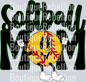 Softball Mom Retro Black Green Single DTF Image